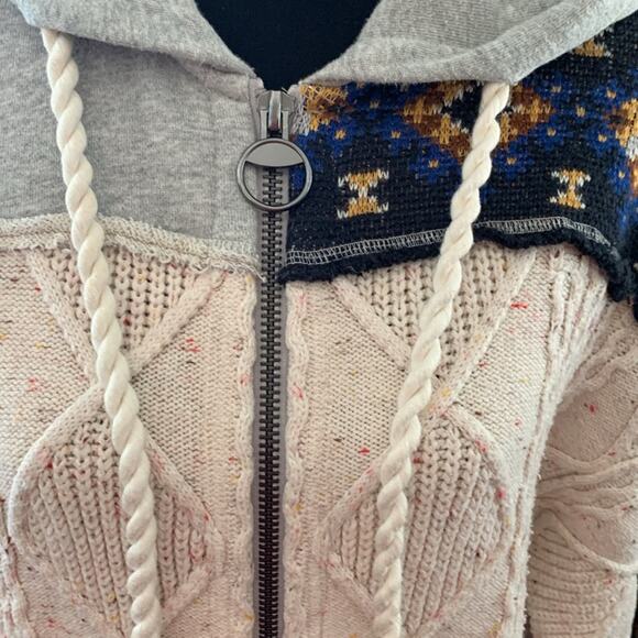 Free People Capture The Moment Confetti Knit Hooded Zip Midi Sweater Cardi Coat - Picture 4 of 6